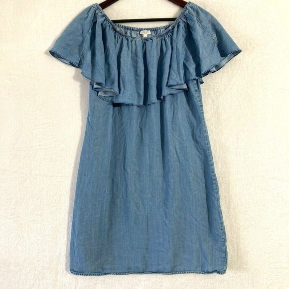 Spense Dresses & Skirts - Spense Womens Dress Size 8 Chambray Off the Shoulder Lightweight Blue Casual